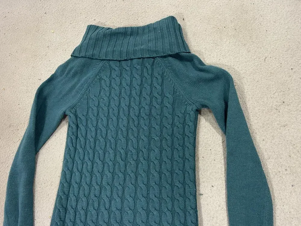 Banana Republic Sweater Womens XS Teal Cable Knit Cowl Neck Preppy Luxury